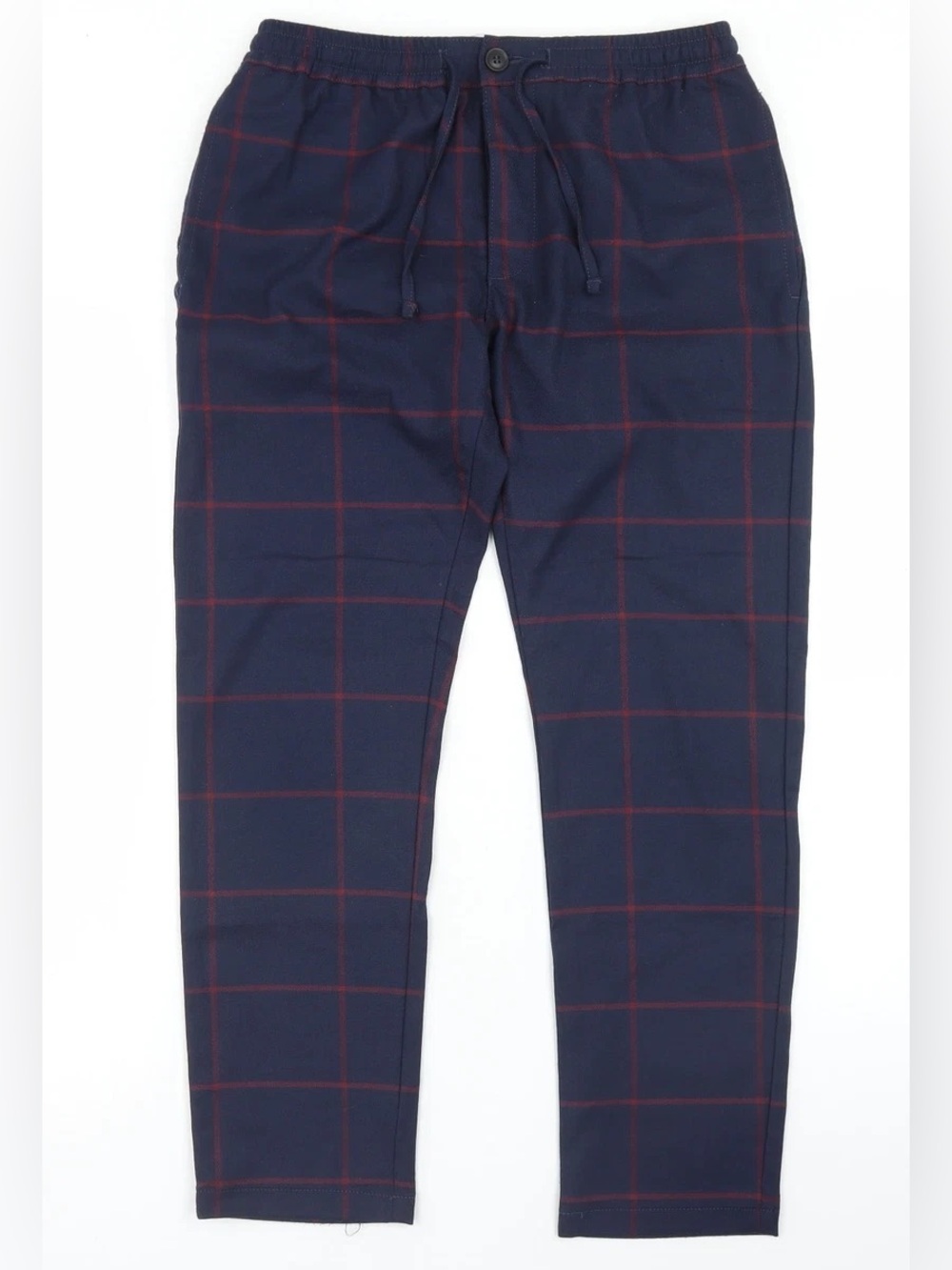Men's Navy Windowpane Drawstring Pants